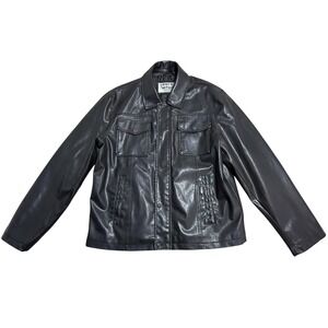 Levi's Jacket Mens Large Black Faux Leather Quilted Lined Biker Moto Snap Front‎